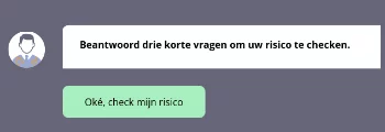 Screenshot Risicocheck Prostaatkanker met tekst beantwoord drie korte vragen om uw risico te checken, oké check mijn risico