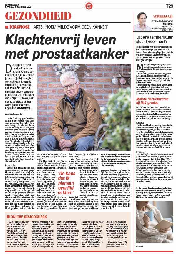 Telegraaf over prostaatkanker en active surveillance